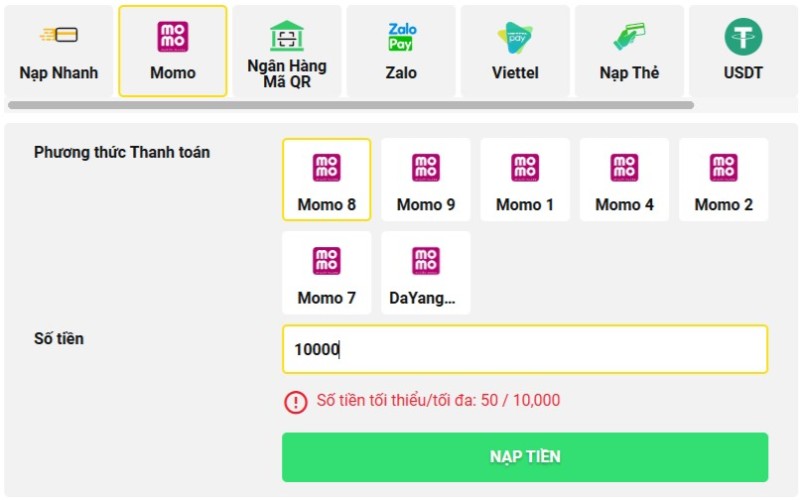 Nạp tiền Betvisa